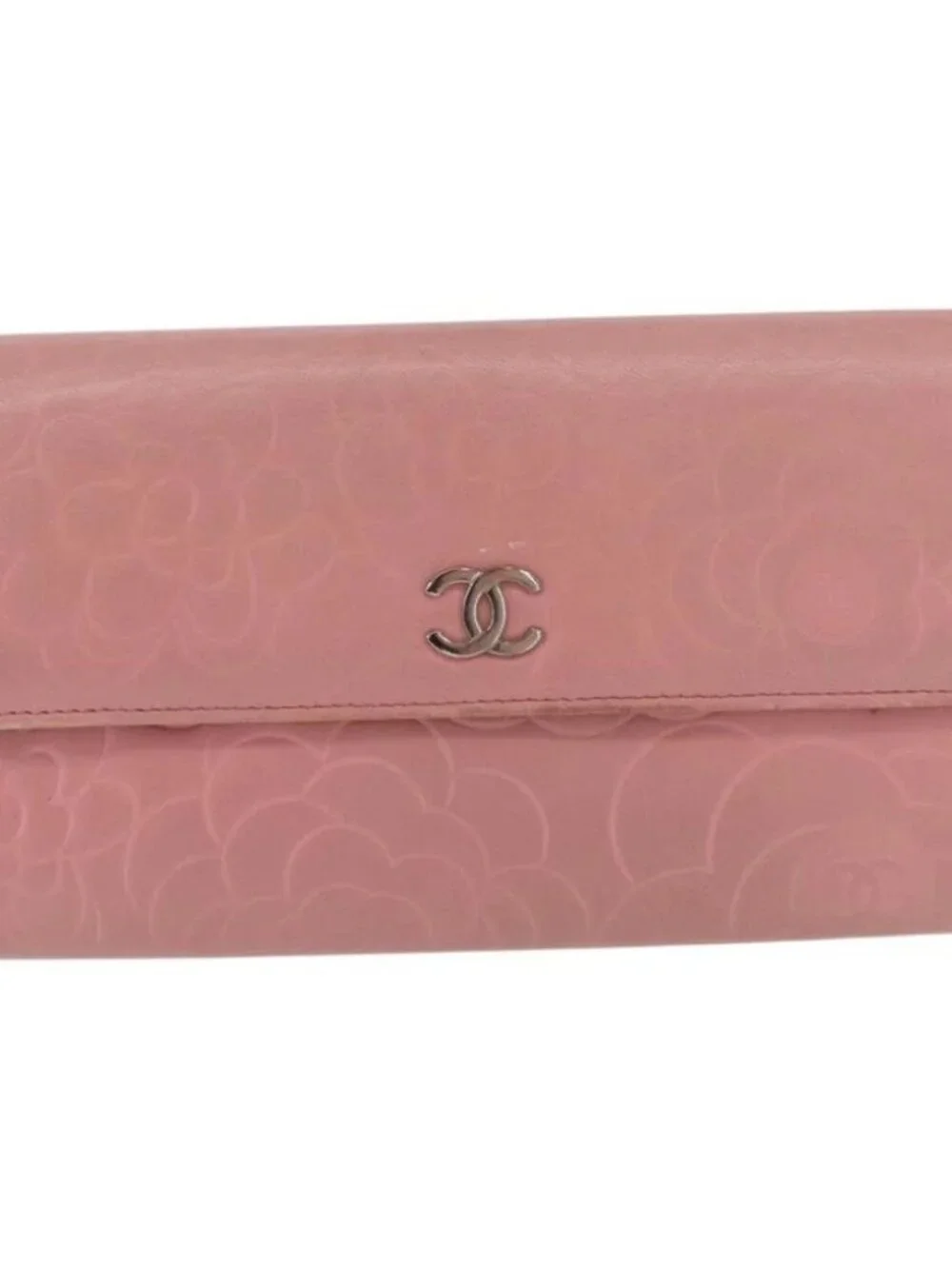 CHANEL Camelia Long Wallet Lamb Skin Pink CC Auth YKZ410